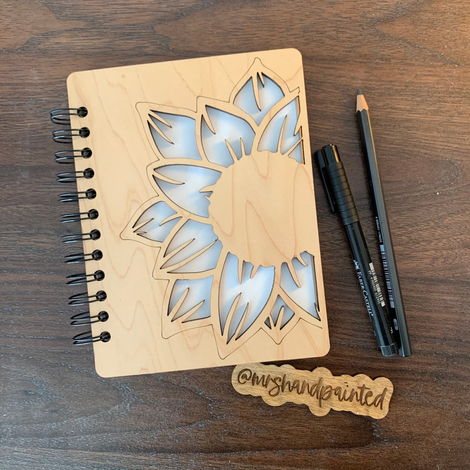 Personalized Watercolor Sketchbook, Sunflower Cutout Laser